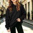 thumbnail image 5 of Falkdiz Girls Waffle Sweatshirts Hooded Winter Pullover With Pocket Outdoor Long Sleeve Travel Solid Color Shirts for Girls Black , Size: 120, 5 of 8