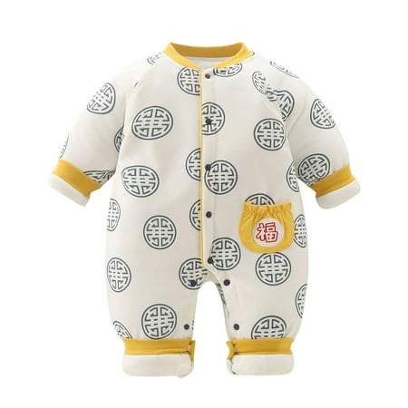 

koaiezne Baby Girl Boy Calendar Chinese New Year Tang Suit Lined Long Sleeve Winter Warm Romper Jumpsuit Outfits Baby Rompers Boy 24 Months Long Sleeve Pajamas Baby Boy