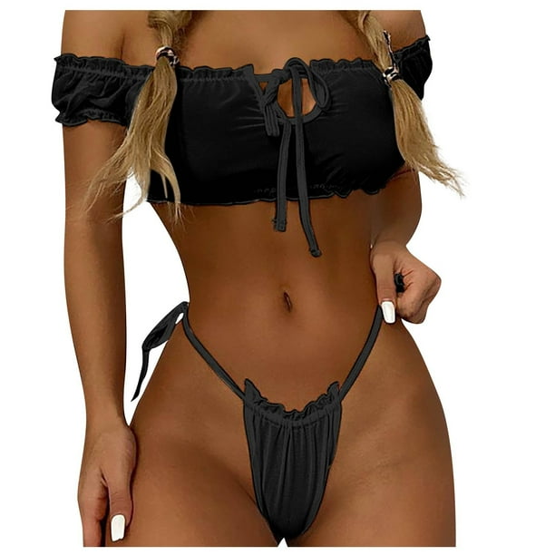 Gibobby Tangas de mujer sexy encaje Día de San Valentín Conjunto de lencería de para mujer Conjunto de lencería de juego de rol Disfraces de mujer sexy Conjunto de lencer(Negro, CH)