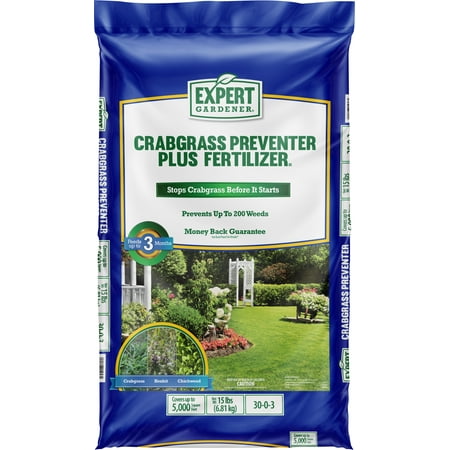 Expert Gardener Crabgrass Preventer Plus Fertilizer 30-0-3, 15 Pounds