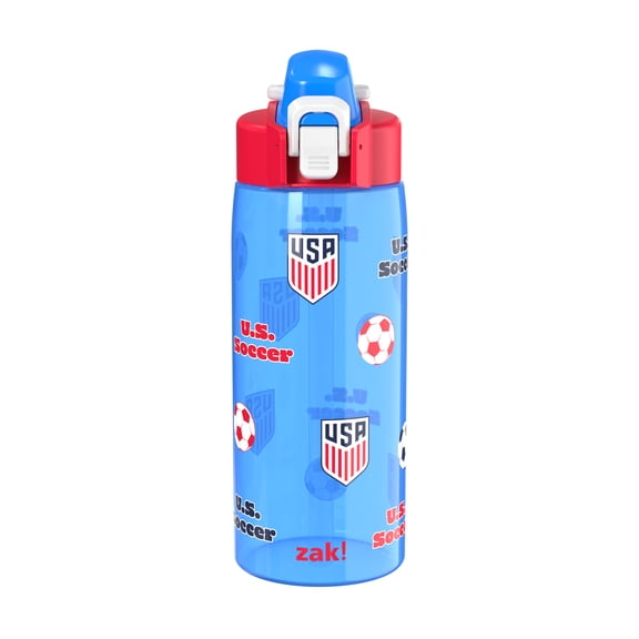 Zak Designs US Soccer 25oz Durable Plastic Jubilation Water Bottle with Handle, Blue