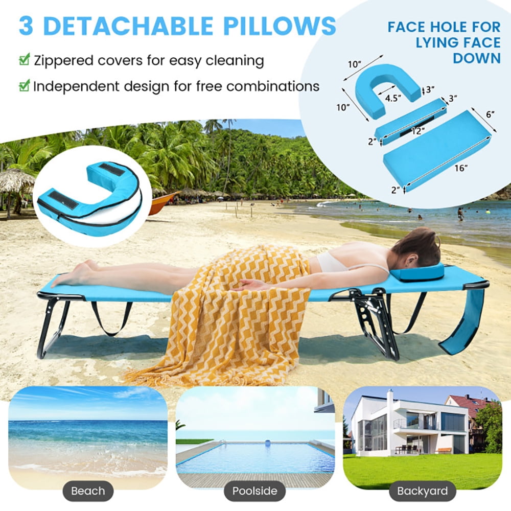 Aimee Lii Beach Chaise Lounge Chair with Face Hole and Removable Pillow, Patio Loungers, Turquoise Aimee Lii Beach Chaise Lounge Chair with Face Hole and Removable Pillow, Patio Loungers, Turquoise