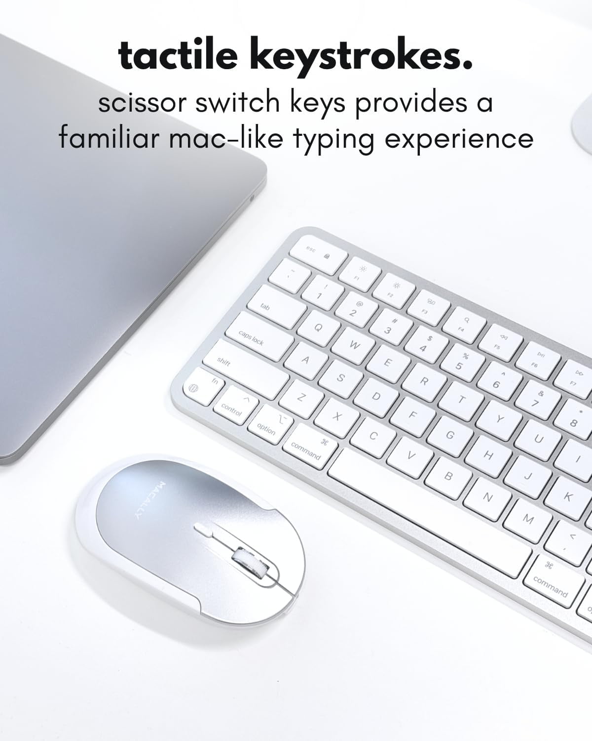 Macally Bluetooth Mac Keyboard and Mouse - Compact (2 Zone) Wireless Apple Keyboard and Mouse Combo with Number Pad - Multi Device, Rechargeable -  for Mac, MacBook Pro/Air, iPad, iPhone - Silver