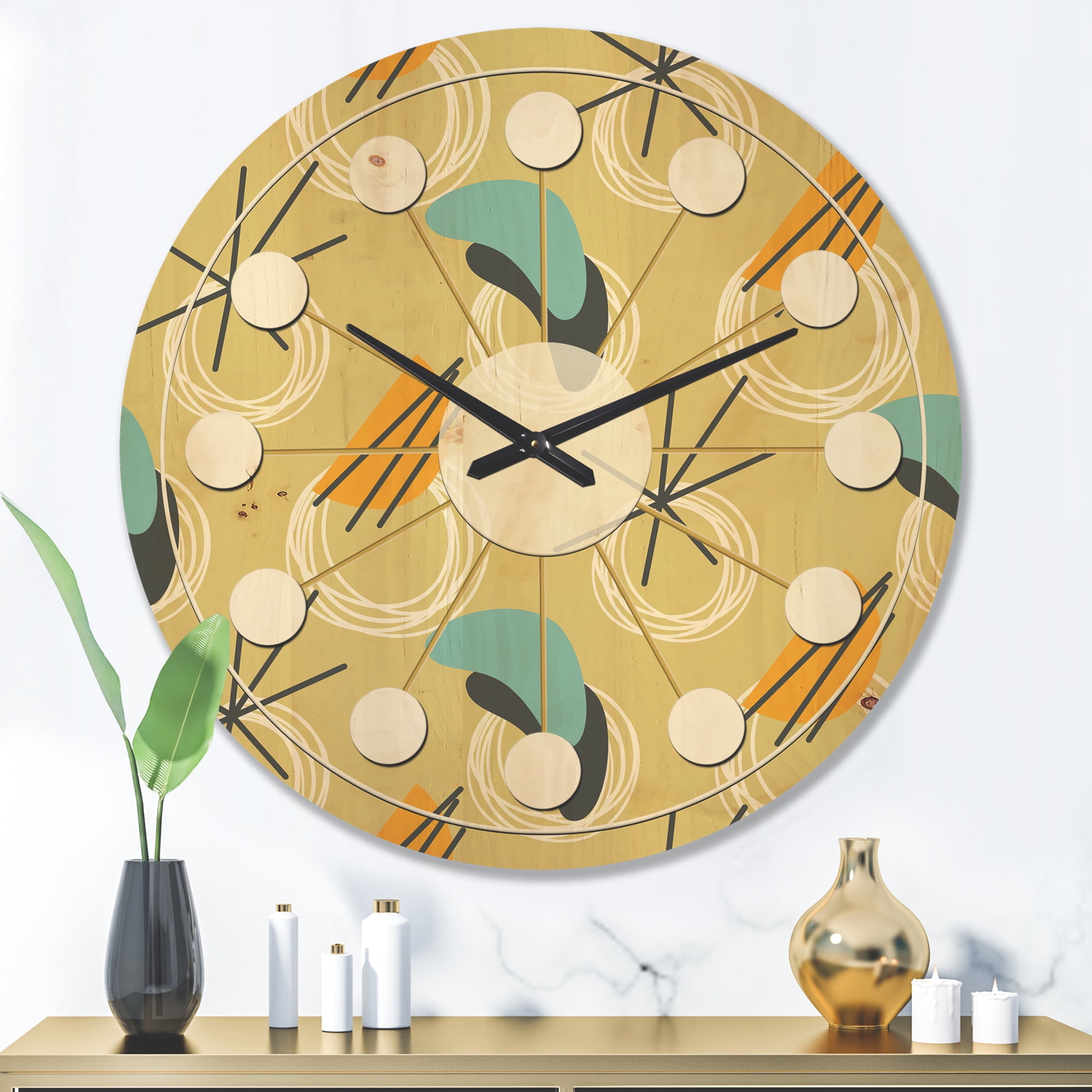 Designart 'Abstract Retro Design VI' Mid-Century Modern Wood Wall Clock
