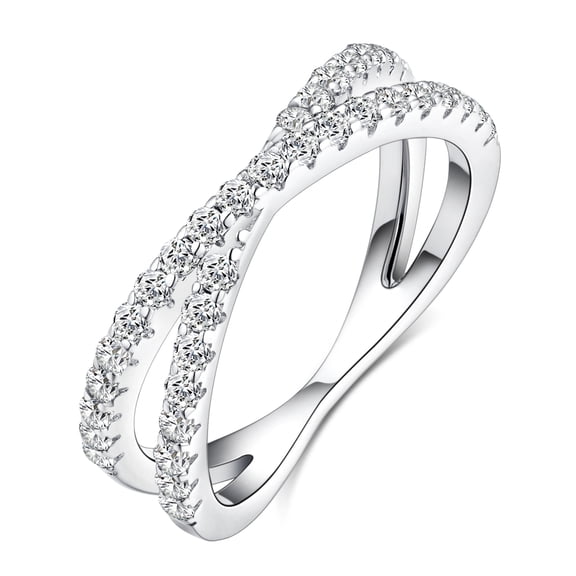 IMOLOVE Moissanite Eternity Ring, Criss Cross Wedding Bands for Women - Sterling Silver Stackable Rings Size 7