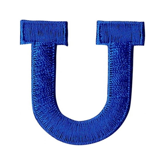 Alphabet Letter - U - Color Royal Blue - 2" Block Style - Iron On Embroidered Applique Patch
