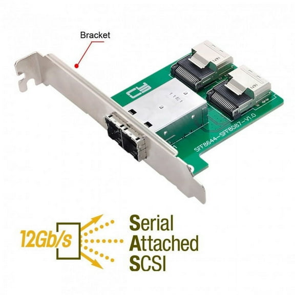 JSER Dual Ports Mini SAS HD SFF-8644 To Internal Mini SAS SFF-8087 PCBA Female Adapter With Low Profile Bracket