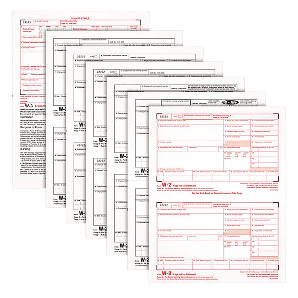 TOPS W-2 Tax Forms, 6-Part, 5 1/2 x 8 1/2, Inkjet/Laser, 50 W-2s & 1 W-3