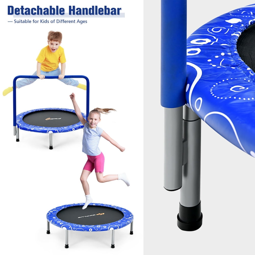 Spaco 36 Inch Kids Trampoline Mini Rebounder with Full Covered Handrail-Blue, Trampoline Outdoor, Great Mini Trampoline for Indoor/Garden Workout