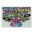 thumbnail image 1 of Groovy Cutting Board, Peace Love Music Text Guitar Records Flowers Musical Notes Illustration, Decorative Tempered Glass Cutting and Serving Board, Small Size, Blue Pink Yellow, by Ambesonne, 1 of 1