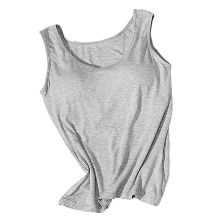 

Duixinghas O-Neck Sleeveless Bottoming Vest Wide Shoulder Straps Wire Free Women Solid Color Elastic Camisole with Bra Pads Streetwear