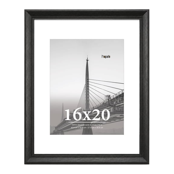 hogarte 16x20 Wooden Picture Frames, Poster Picture Frame with 11x14 Mat, Black