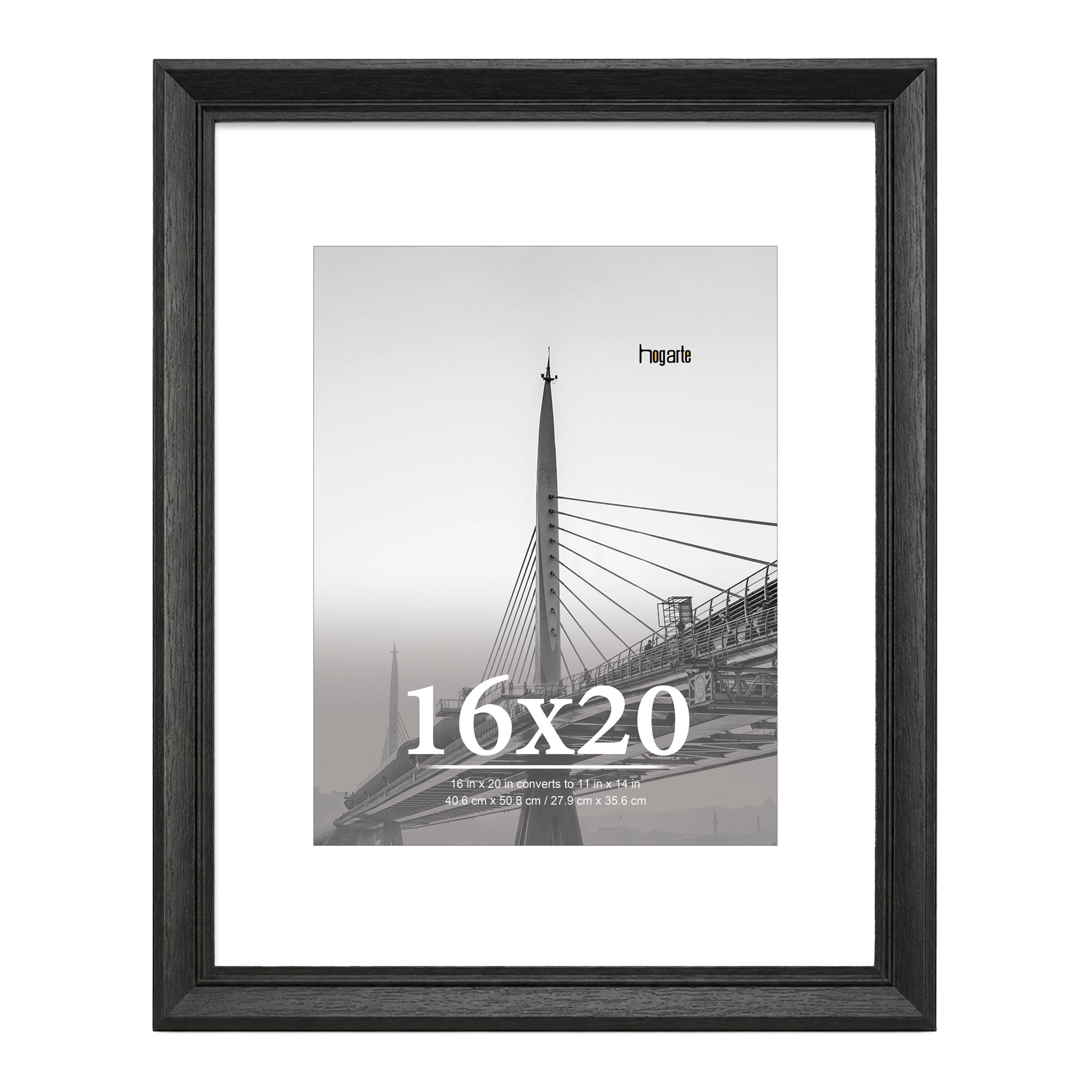 hogarte 16x20 Wooden Picture Frames, Poster Picture Frame with 11x14 Mat, Black