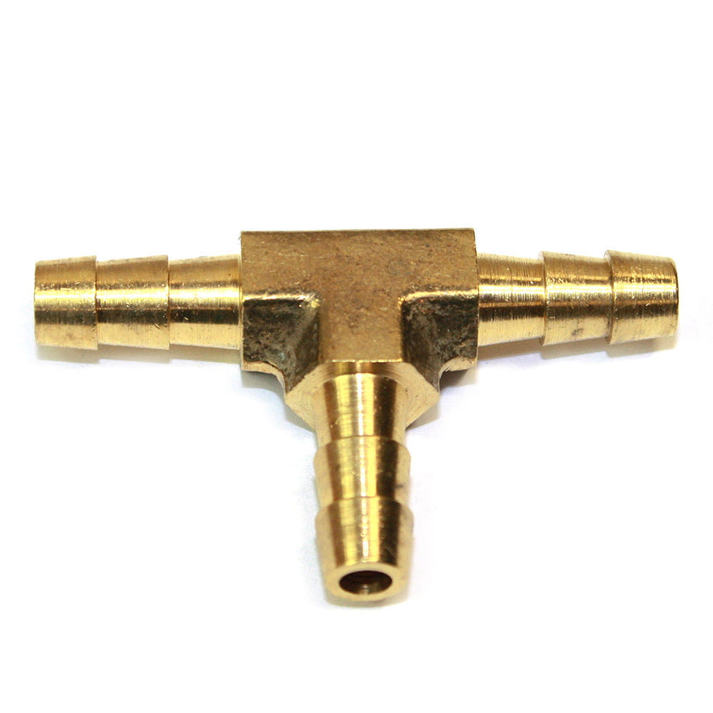 Tee Union Mender Joiner Fuel Water Gas Air 1/4 x 1/4 x 1/4, 3 Brass Hose Barb Splice T-Fitting 