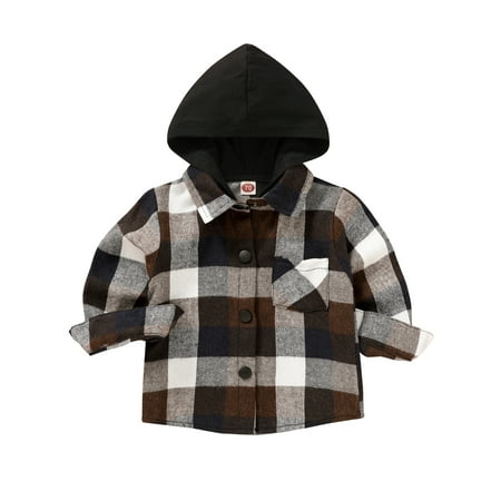 

Younger Tree Kid Toddler Boy Flannel Shirt Baby Long Sleeve Hooded Plaid Button Shirt Size 3 Months-6T