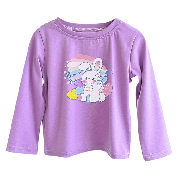 ZACPNCV Kids T Shirts for Girls Casual Scoop Neck Pullover Long Sleeve Tops Loose Activewear Purple 8-10 Years