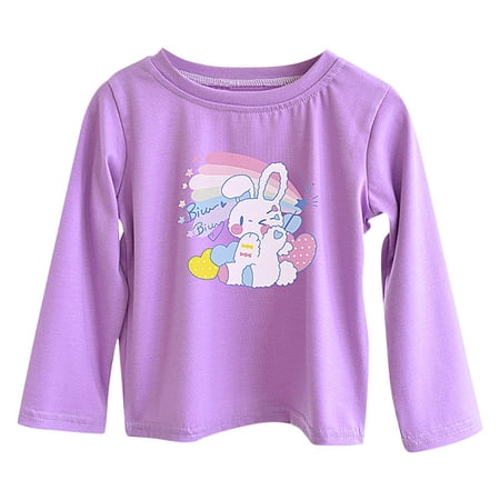 Cethrio Kids Girls Long Sleeve Tops Cotton Graphic Pullover Casual Girls Clothing Purple Size 3T