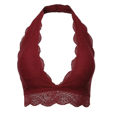 

FashionOutfit Women s Solid Lace Cami Halter Neck Bralette