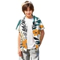 thumbnail image 3 of Abcomgle Boys Button Up Shirts Size 6-7 Button Down Short Sleeve Beach Shirts for Boys Tropical Floral Print Holiday Boys Dress Shirt,Earthy Yellow,5-6Years, 3 of 5