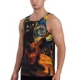 thumbnail image 2 of Gukieu Starry Night Cat Guitarist Print Men's Quick Dry Fitness Vest, Round Neck Sleeveless Fitness Bodybuilding Top-X-Large, 2 of 7