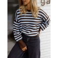 thumbnail image 5 of Women's Oversized Crew Neck Sweater Long Sleeve Knit Pullover Cozy Fall Tops Casual Loose Knitwear Blue L, 5 of 10