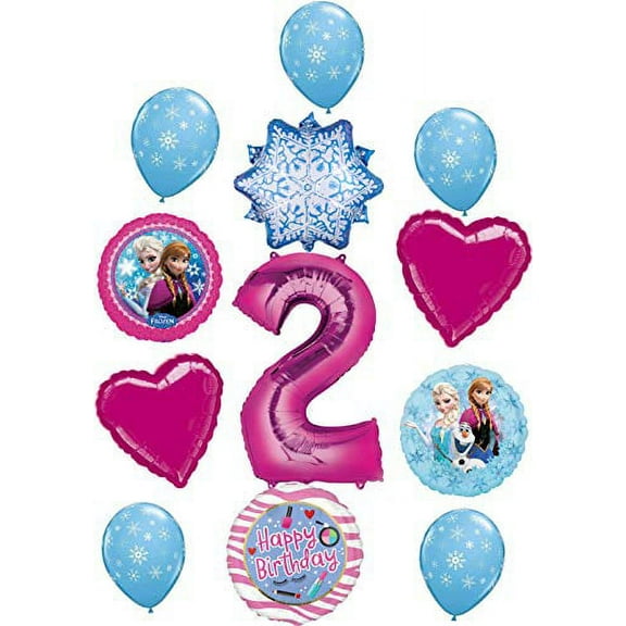 Frozen Party Supplies 2nd Birthday Balloon Bouquet Decorations Elsa, Anna and Olaf Let It Snow