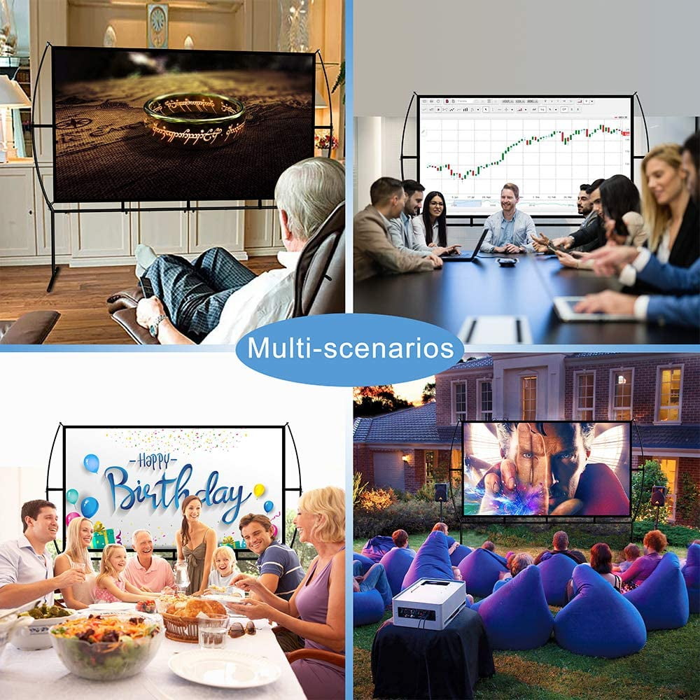 Projector Screen with Stand Foldable Portable Movie Screen 120 Inch, HD 4K Double Sided Projection Screen Indoor Outdoor Projector Movies Screen for Home Theater,16:9