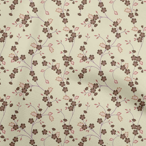 oneOone Polyester Spandex Brown Fabric Floral Retro Sewing Craft Projects Fabric Prints By Yard 56 Inch Wide