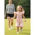 thumbnail image 6 of BemeyourBBs Toddler Baby Girls Smocked Rompers Summer One Piece Jumpsuits Clothes Solid Color Ruched Bowknot Front Fly Sleeve Infant Playsuit Ruffle Overalls Shorts, 6 of 8
