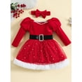 thumbnail image 2 of Zehjuhan Toddler Baby Girl Christmas Dress Stars Patchwork Red Princess Tulle Dress with Bow Headband Christmas Outfit Cosplay Party, 2 of 7