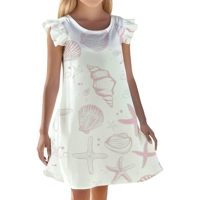 Adorable Nuisette d'Été pour Filles à Imprimé Océan, Manches Courtes, Tenue de Détente, Robe de Pyjama Confortable pour Tout-Petits et Détente