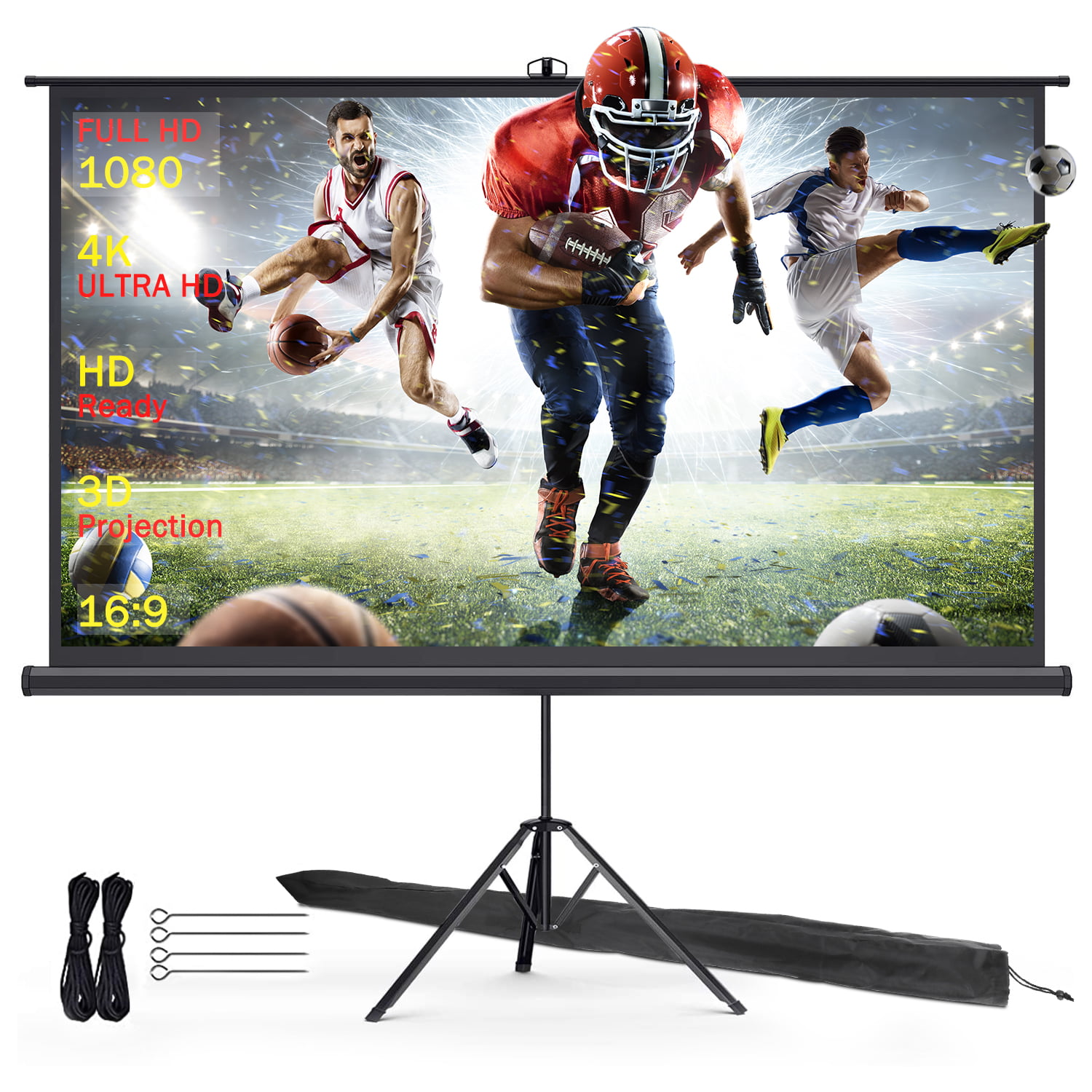 Giny Projector Screen Portable for Outdoor Camping Outdoor Movies for Home Theater Movies 3D Film Screen Curtains 100in 