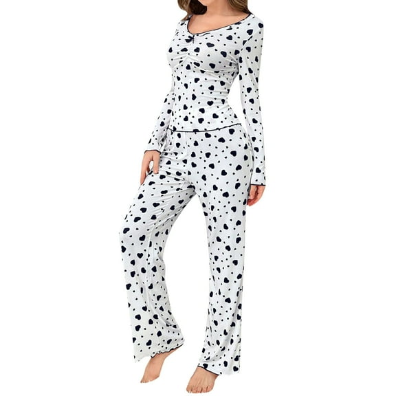 Valentine's Day Matching Pajamas for Couples Fall Fashion Must Have Women Pajama Sets Crew Neck Women's Sleepwear Long Sleeve Womens Pjs Sets Black