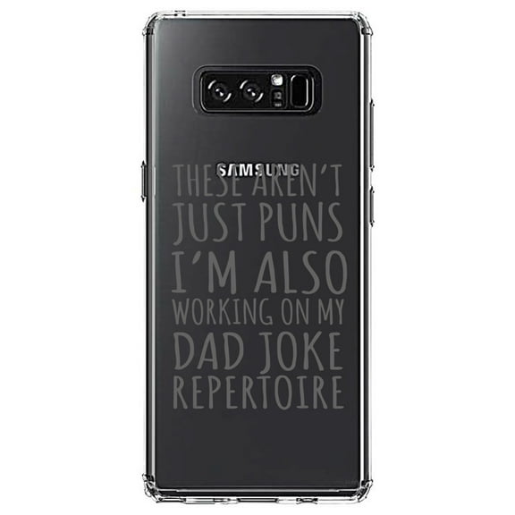 DistinctInk Clear Shockproof Hybrid Case for Samsung Galaxy Note 8 - TPU Bumper Acrylic Back Tempered Glass Screen Protector - Not Just Puns I'm Also Working Dad Joke