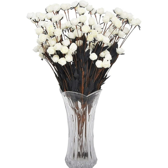 Artificial Flower 10pcs 29 Inch Long Stem Mini Rose Branches PE Foam Miniature Rose Faux Flowers for Wedding Bridal Bouquet Home Decor Housewarming Gift Centerpieces Reception(White)