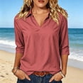 thumbnail image 7 of cocolona Womens Solid Color Collared Blouses 3/4 Sleeve Casual Shirts Summer Vacation Beach Tops, 7 of 7