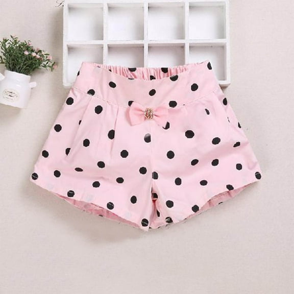 ITSAME Girls Shorts, Cotton Elastic Waist Polka Dot Print Summer Fashion Casual Loose Shorts Pink 10-11T