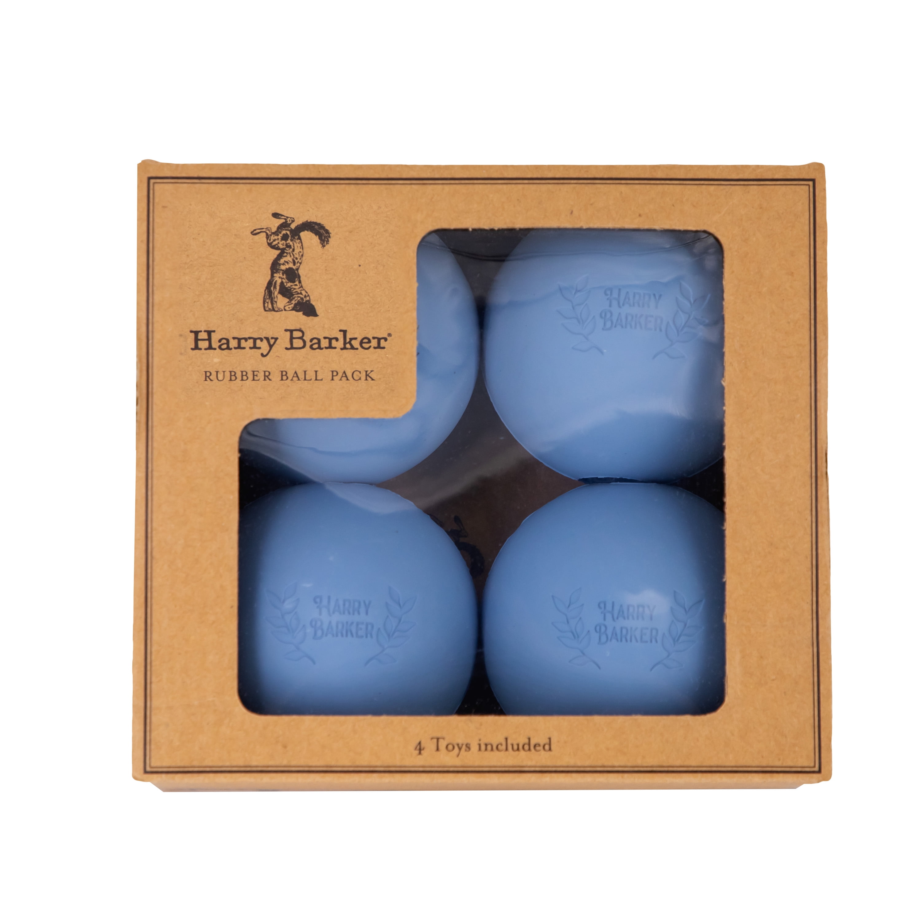 Harry Barker 3 Inch Durable All-Natural Rubber Dog Ball 4 Pack Set, Blue, Large