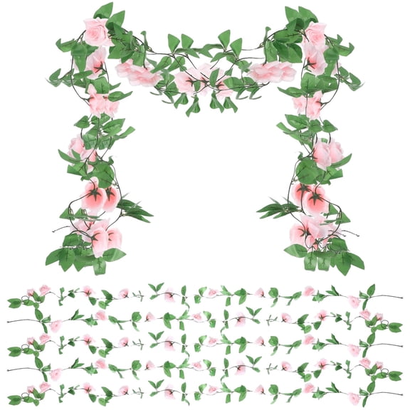 10 pcs 7.5ft Pink Silk Rose Garland Fake Flowers Vines for Wedding Arch Party Decor, Artificial Rose Vines with 9 Flower Heads for Home Wall Mantle Decoration