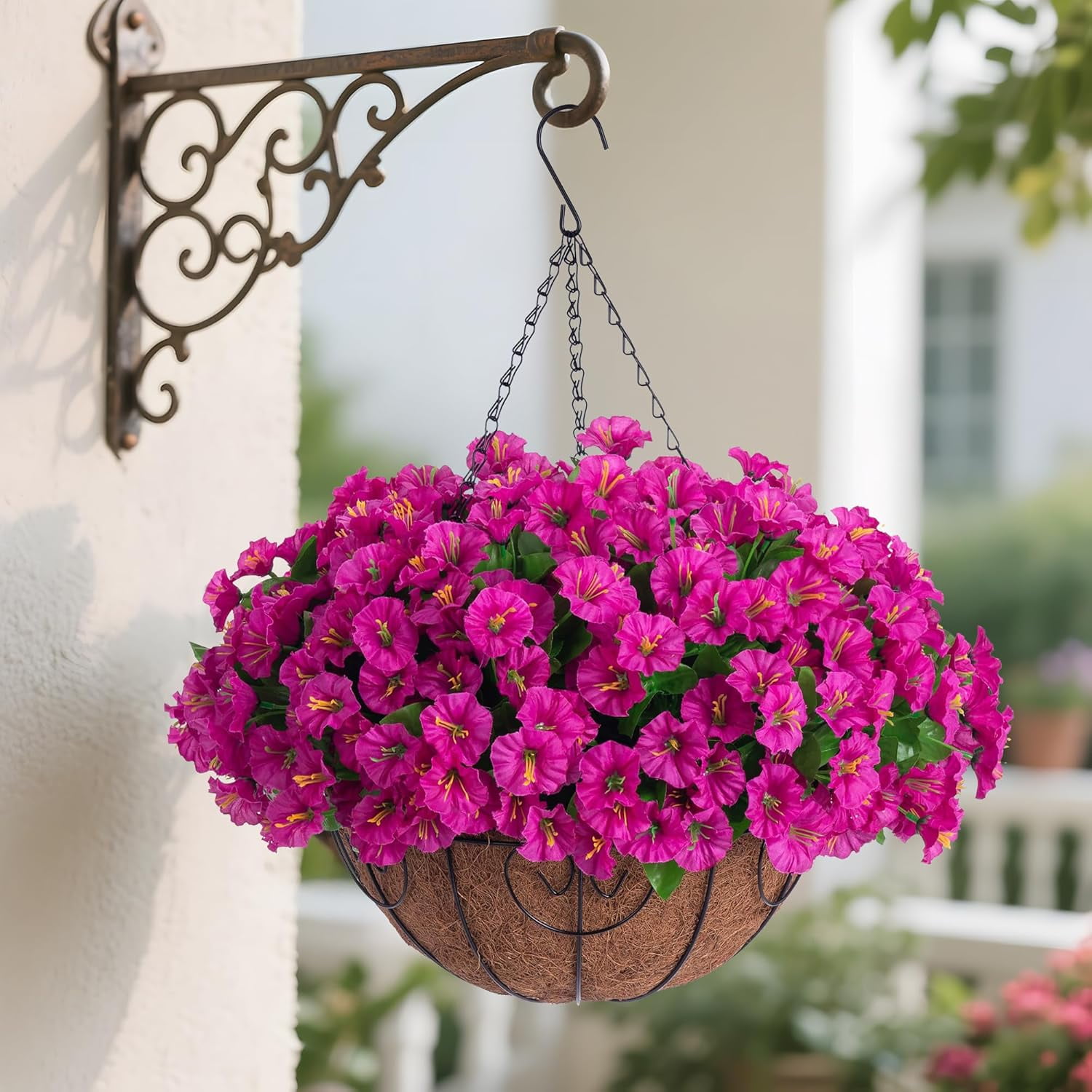 Hanging Artificial Flowers Basket, Fake Hanging Plant, Silk Orchid Flowers, Faux Flower Arrangement for Outdoor Garden Yard Pouch Patio Indoor Home Decoration