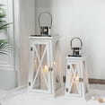 thumbnail image 5 of Set of 2 Metal Outdoor Candle Lantern, Decorative Wooden and Stainless Steel Candle Lantern with Tempered Glass (White Trapezoid), 5 of 12