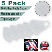 New White Washable Reusable Face Mask (In Stock) - Triple Layer - 5 Pack, Ships From USA