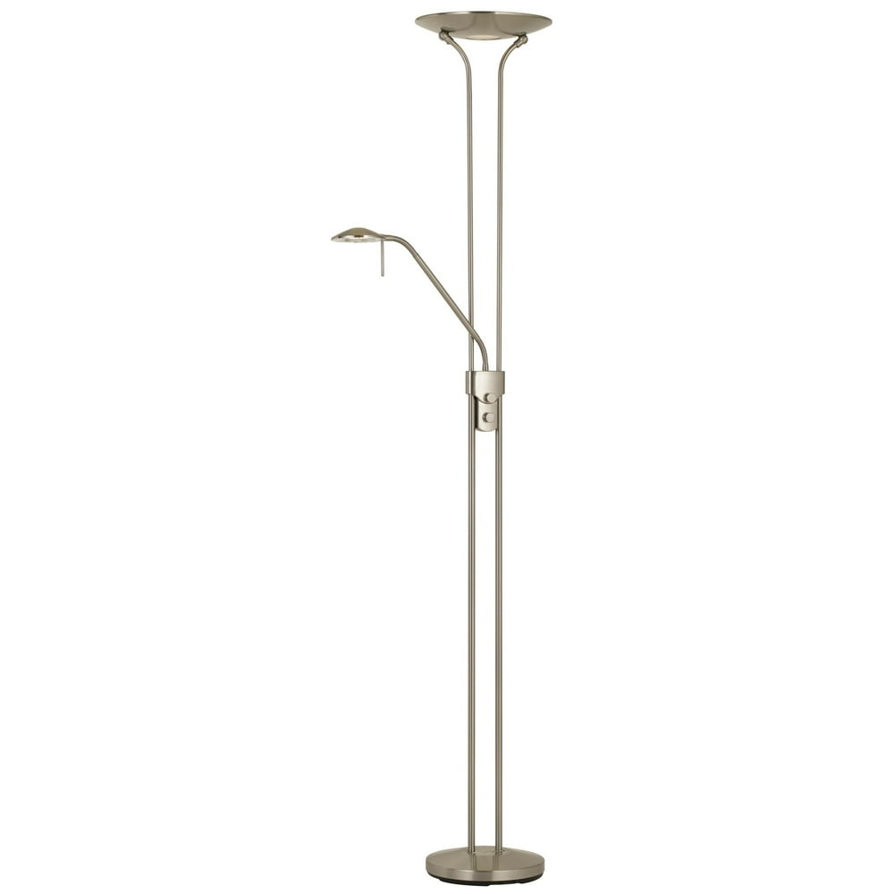 2 Metal Heads Torchiere Floor Lamp with Dimmer Control, Chrome