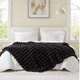 thumbnail image 6 of Hyde Lane Ultra Soft Faux Rabbit Fur Striped Throw Blanket - Luxury Plush Blanket for Couch, Bed, Living Room Decor, Thick & Warm - 750GSM (Black, 60"x80"), 6 of 15
