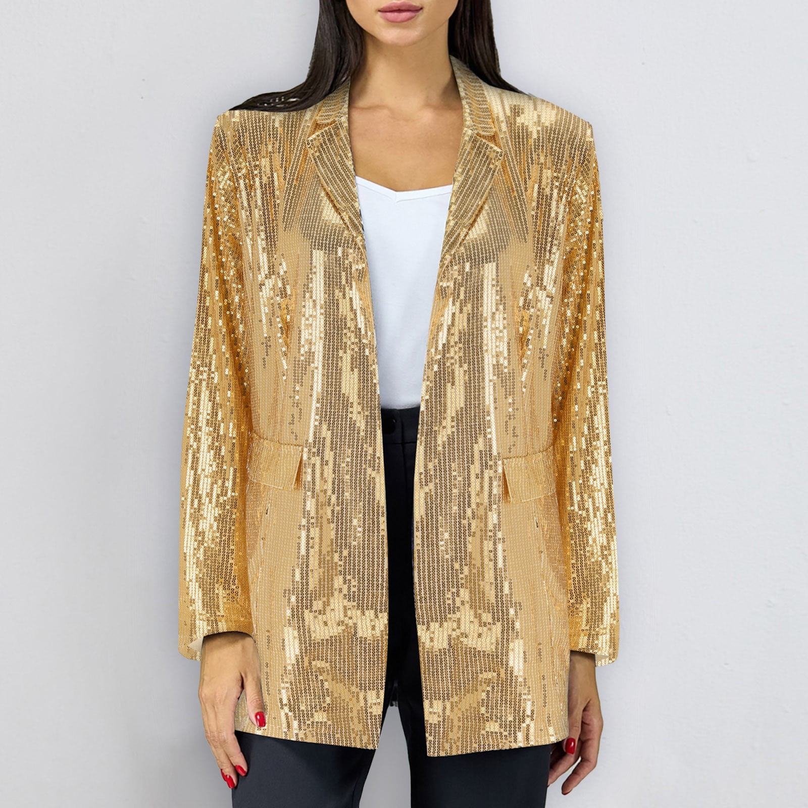 Plus size gold sequin jacket online