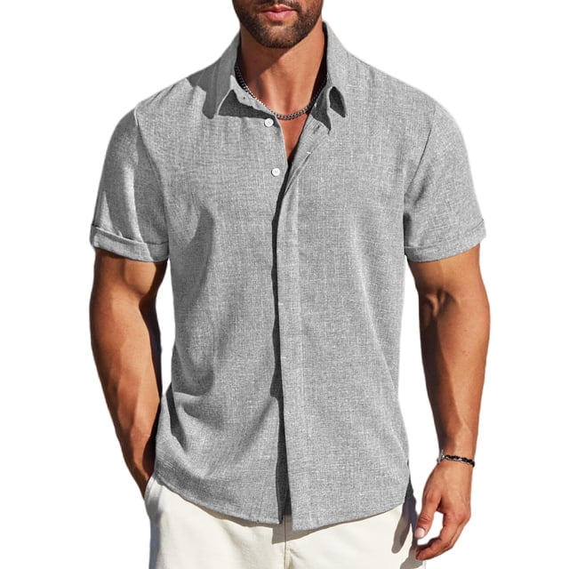 Camisa MAPICK para hombre, playa y verano, lino elástico, gris claro