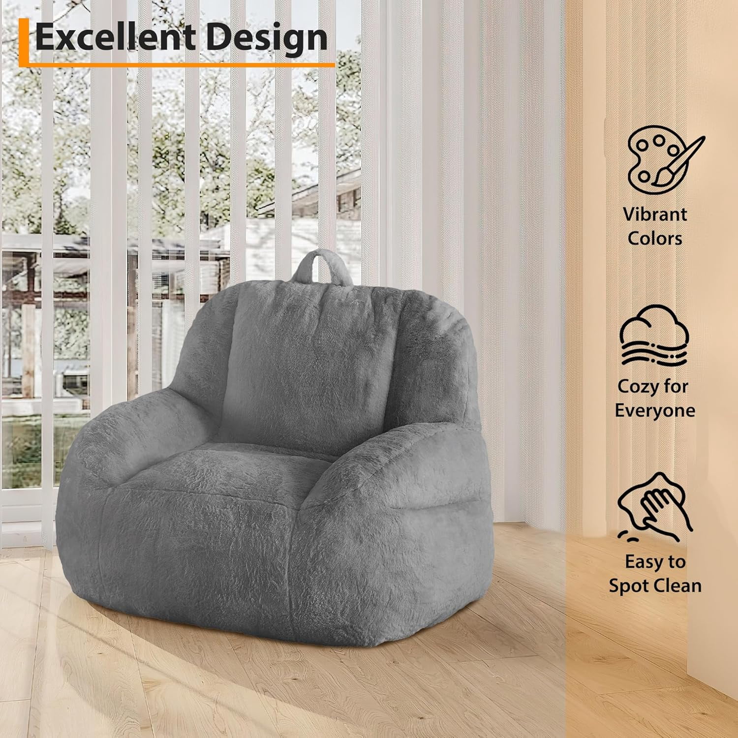 Bean Bag Chairs for or Adults Teens, Large Bean Bag Sofa Chairs with Filling for Basement, Living Room, Game Room, Dark Gray