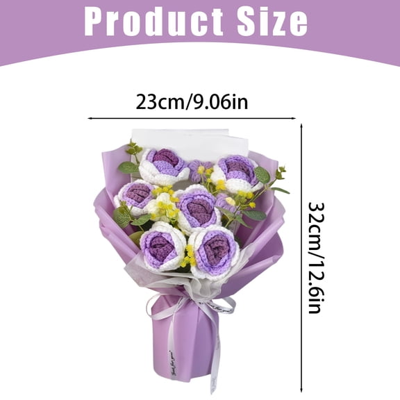1PC Crochet Roses Bouquet, Finished Bouquet Crocheted Cotton Thread Flowers, Handmade Artificial Knit Flower for Wedding, Birthday, Anniversary, Holiday & Home Décor