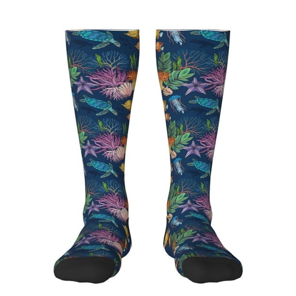 Fotbe Undersea Animals Calcetas Divertidas Estampadas para Hombre y Mujer, Calcetas de Algodón hasta la Rodilla para Caminar, Correr, Enfermería y Embarazo