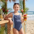 thumbnail image 2 of Girls One-Piece Crisscross Back Swimwear Sleeveless Swimsuit Ruched Color Block Bathing Suit Size 9-10Y, 2 of 9